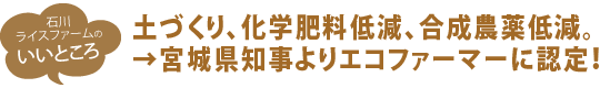 土づくり、化学肥料低減、合成農薬低減。宮城県知事よりエコファーマーに認定！